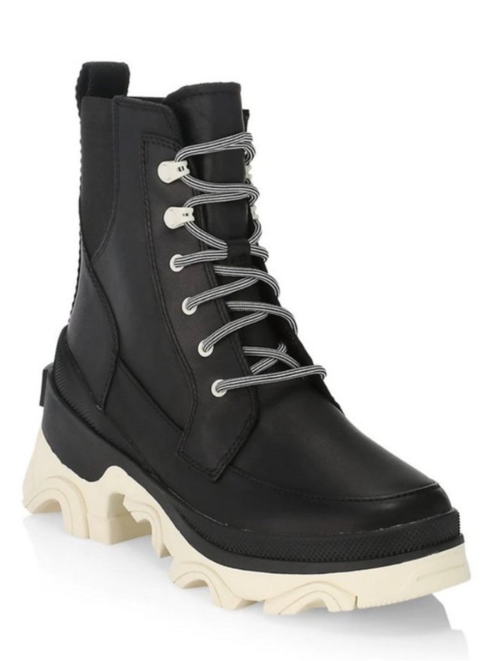 Sorel Black and Cream Heeled Combat Boots
